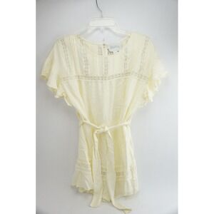 Mare Mare Blouse Womens Medium Yellow Crochet Lace Pintuck Ruffle Tie Excellent